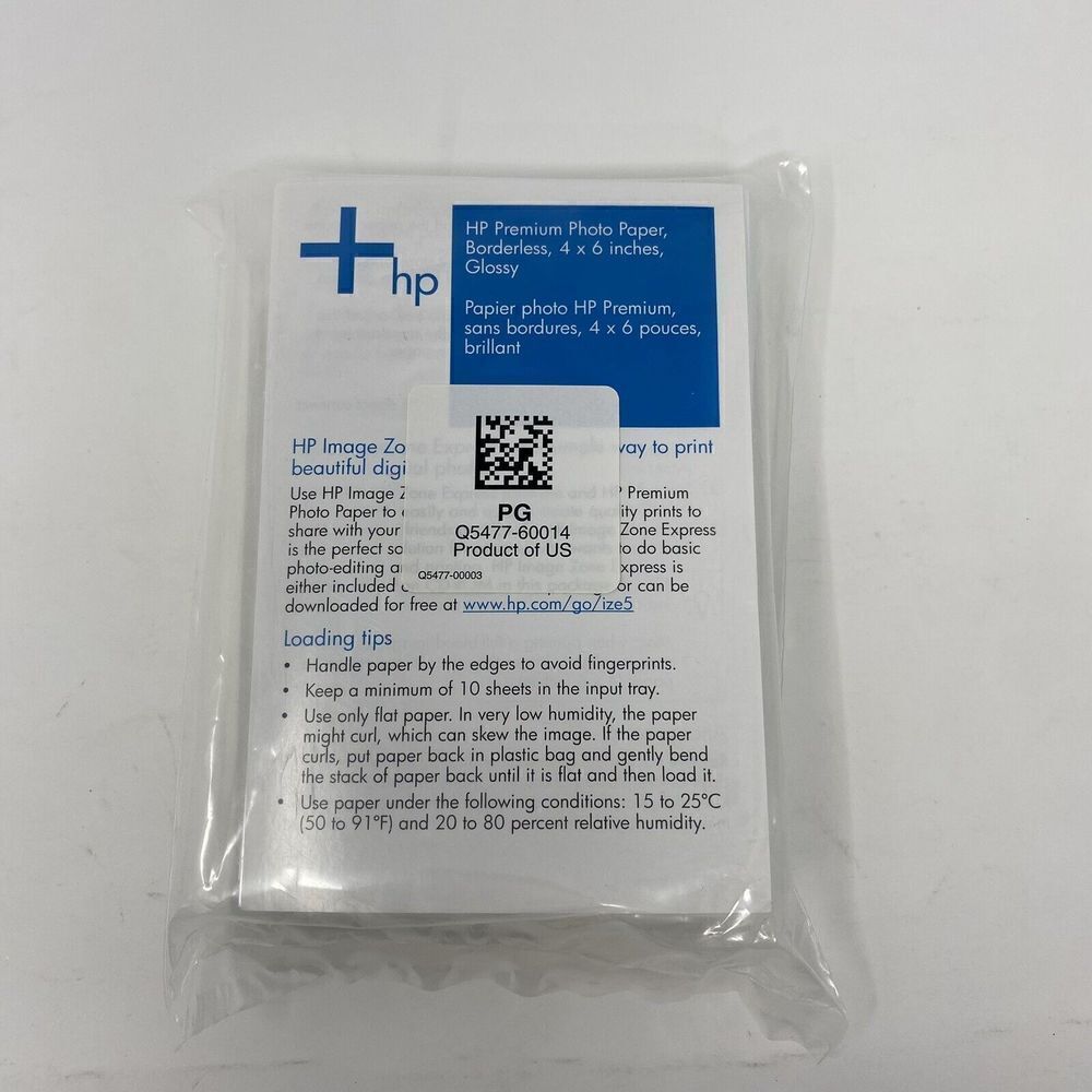 100 ct‎ HP Photo Creations Premium Glossy 4x6 Borderless Photo Paper Q5477-60014